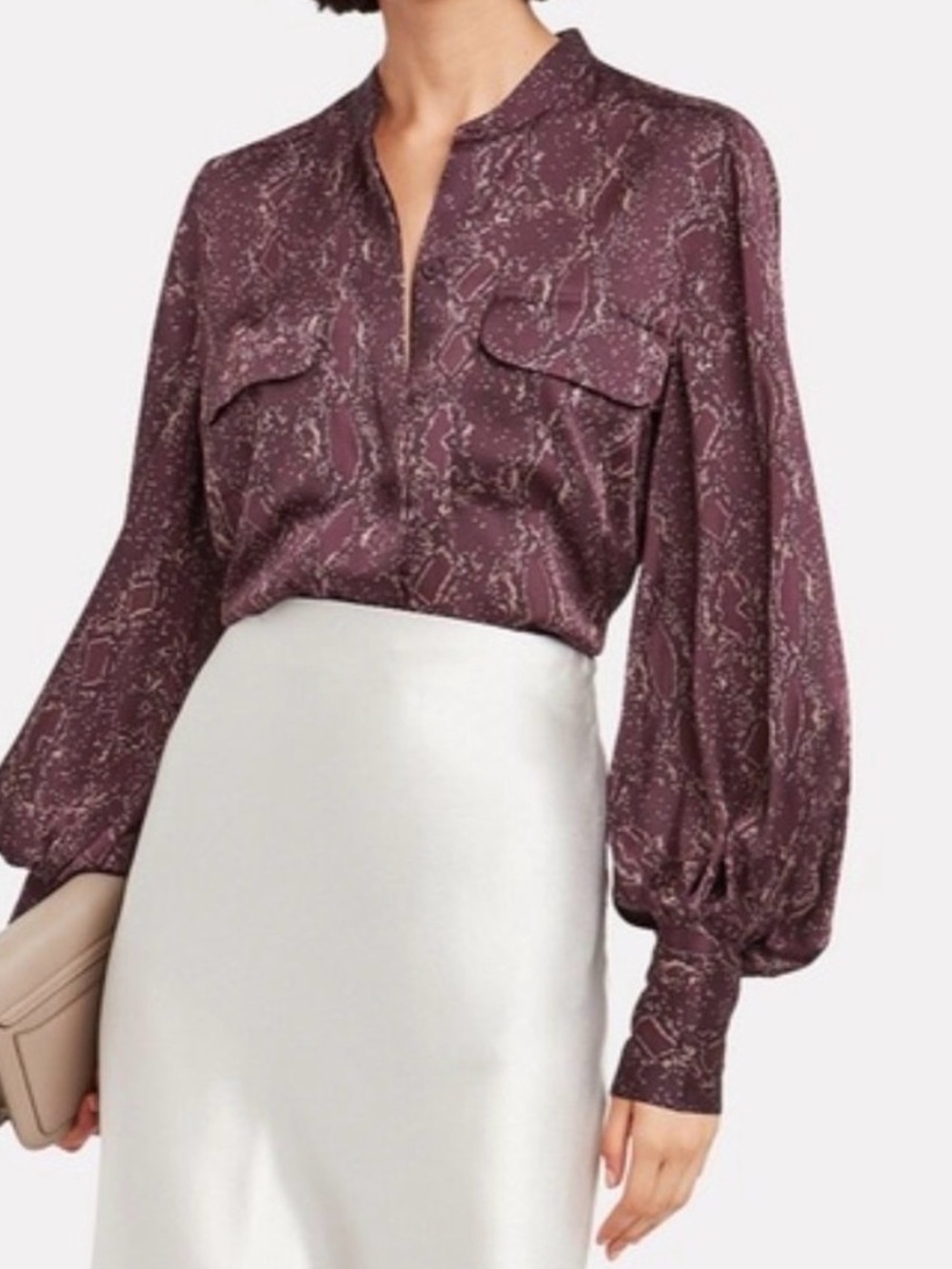 Equipment Signature SilkySnake Print Blouse Small Burgundy Long Sleeve